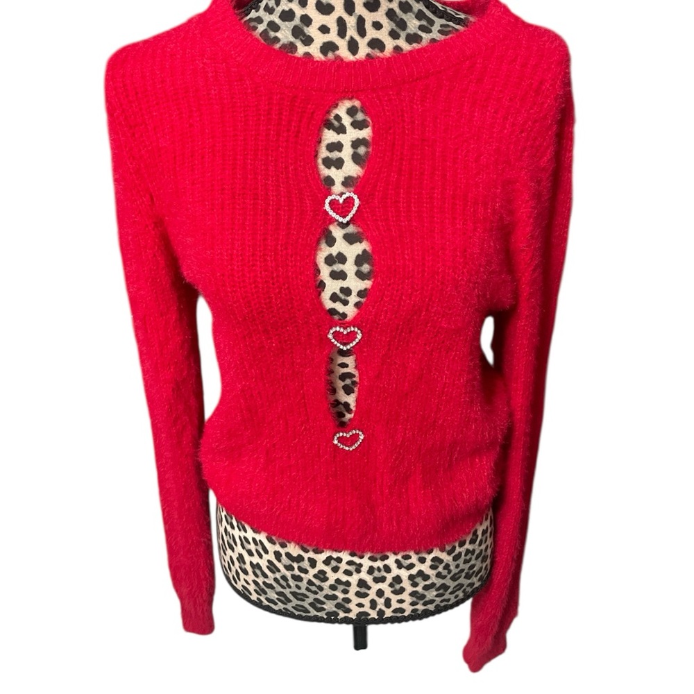 Madden Girl Vibrant Red Heart Accent Sweater